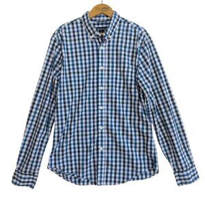 Betabrand Men's Gingham Button Down Shirt Size M Blue Green Check Cotton Stretch